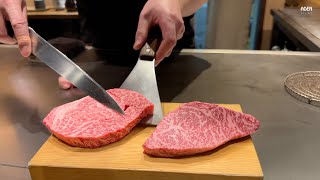 Japans Richest Steaks  handled by Rare Teppanyaki Chef [upl. by Ardnnek]