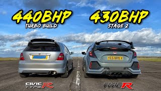 TYPE R EVOLUTION 440HP TURBO EP3 v 430HP STAGE 2 FK8 CIVIC [upl. by Tabby]