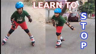 HOW TO STOP IN INLINE SKATES  LEARN HOW TO STOP ON ROLLERBLADES ✋ inline skating tutorial [upl. by Ayle]