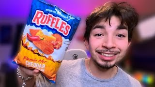 Flamin Hot Cheddar and Sour Cream Ruffles REVIEW [upl. by Darrill]