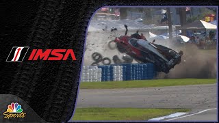 Pipo Derani flips upside down in scary crash at Twelve Hours of Sebring  Motorsports on NBC [upl. by Urban]