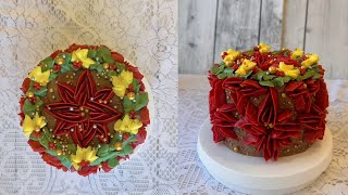 Christmas Cake Decorating Ideas by buttercream  Poinsettia Cake Yummy Holiday Cakes  聖誕節蛋糕 [upl. by Lyell]