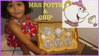 Bella enjoys Beauty amp the Beast Tea cup set Mrs Potts talking cup [upl. by Jonas]