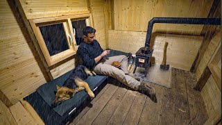 Winter Camping Under the Rain with My Dog in a Wooden Cabin [upl. by Anastase]