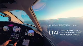 Landing in Antalya Pilatus PC12 Cockpit view LIVE ATC MovMap Checklists HD720 [upl. by Yrtsed589]