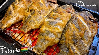 OVEN GRILLED GHANA STYLE TILAPIA  GRILLED PEPPERS  FAVOURITE STREET FOOD [upl. by Finegan]