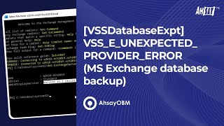 VSSEUNEXPECTEDPROVIDERERROR MS Exchange database backup [upl. by Maretz867]