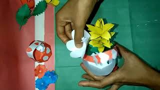 Kagoj diye ful jhuri banano  paper craft flower basket craft diy flowerbasket [upl. by Ahsia]