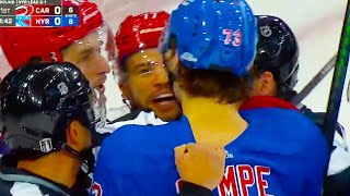 Matt Rempe Tony DeAngelo Fight Exchange  Rangers vs Hurricanes Round 2 Game 5  2024 NHL Highlights [upl. by Iona]