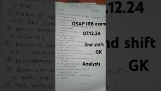 OSAP IRB exam analysis 071224 2nd shift all GK questions answersosssc OSAP IRB exam analysisvideo [upl. by Ayimat718]