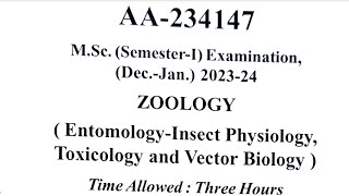 Msc zoology 1st semester question paper 2024Entomology insect physiology toxicology and vector bio [upl. by Nodlehs]