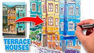 How To Sketch TERRACE HOUSES Loosely STEPBYSTEP TUTORIAL [upl. by Joshi]