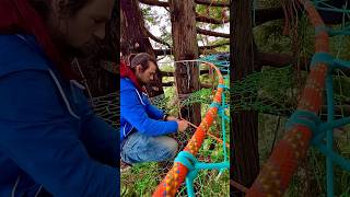 Fixing a droopy entrance portal treenet spacenet treeweb treehouse rope weave net howto [upl. by Mylor]