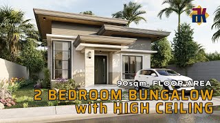 SMALL HOUSE DESIGN 90 sqm 2 Bedroom Bungalow with HIGH CEILING  OFW Dream House [upl. by Sherborn]