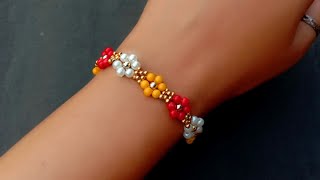 Simple amp Cute Beaded FLOWER Bracelet TutorialBracelet Making How To Useful amp Easy [upl. by Ojimmas]