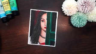 woman portrait step by step  easy acrylic colour painting [upl. by Ayadahs232]