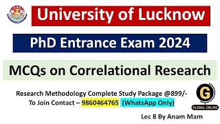 Correlational Research PhD Entrance Exam  University of Lucknow 2024 [upl. by Pelletier]