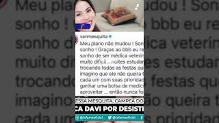 Campeã do BBB 14 Vanessa Mesquita detona Davi ao desistir da faculdade quotNunca foi sonhoquot [upl. by Sherwin825]