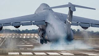 US Massive 420 Ton C5 Produces Clouds of Smoke During Scary Landing [upl. by Afital279]