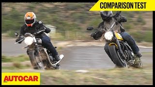 Triumph Bonneville Street Twin VS Ducati Scrambler Icon  Comparison Test  Autocar India [upl. by Ternan]