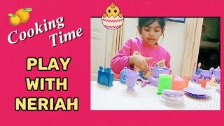 Neriah Pretend Play w Food Toys for Purple Kitchen [upl. by Anaela]