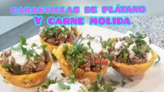 Canastas de platano verde con carne molida  fácil y delicioso Cocinando Al calculo con Mari [upl. by Nylzzaj]