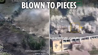 Ukrainian kamikaze drone swarm obliterates entire column of Russian armour [upl. by Hsot]