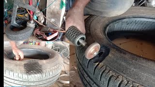 Tubeless tyre cut repair vulcanizing  Tyre puncture repair [upl. by Rfinnej]