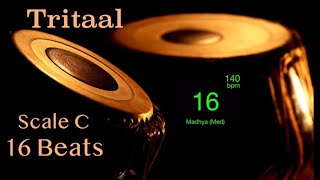 Tabla  Tritaal  140 bpm  Scale C  With Tanpura Pa Sa  HD Quality Sound  With Beats [upl. by Ehtylb]