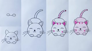 How to draw a cat easy for kids  Easy cute cat drawing step by step [upl. by Novelia]