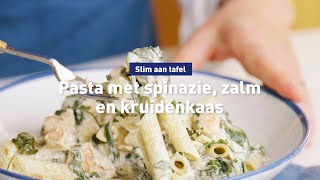 Snelle pasta met zalm spinazie en kruidenkaas [upl. by Bekah369]