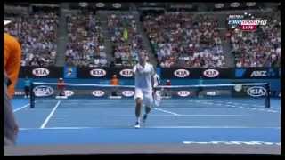 Radek Stepanek backwards smashes at 2013 Australian Open vs Djokovic [upl. by Mckeon]