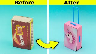 DIY Mini Unicorn Trolley bag from matchbox  Make miniature Trolley bag Craftube4u [upl. by Alset]