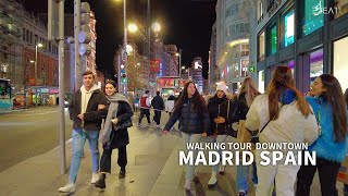 4K MADRID SPAIN  Winter Evening Walk Puerta del Sol amp Gran Via Street Travel Walking Tour [upl. by Calloway882]