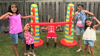 Kids play Inflatable Limbo Challenge with HZHtube kids fun family fun game [upl. by Nnyluqcaj]