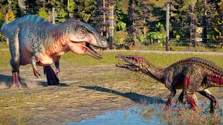 Dinosaur Battle Royale  Allosaurus vs Baryonyx Carnotaurus amp Other Dinosaurs Jurassic World Ev2 [upl. by Dnalon]