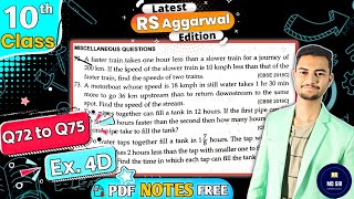 Ex 4D Q72 to Q75  Class 10 Rs Aggarwal  Quadratic Equations  Chapter 4  CBSE 2023  24  MD Sir [upl. by Ehttam]