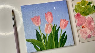 Acrylic painting tulip flowersacrylic painting tutorialacrylic painting for beginners tutorial [upl. by Harol473]