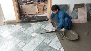 Amazing Floor Tile installation technique  how to tile a floor step by step [upl. by Moreland]