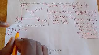 KCSE 2022 EQUATION OF A STRAIGHT LINE 10 Marks [upl. by Yuri]