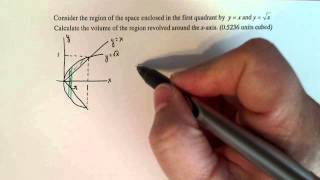 Calculus 2 Volume of Revolution  x and sqrtx about the xaxis [upl. by Aimit]