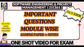 SEPM Imp Questions Module WisePASSING PACKAGESoftware Engineering ampProject Management 21CS61vtu [upl. by Niletac]