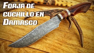 Proceso de forja cuchillo bowie en acero damasco  forge bowie knife in damascus steel [upl. by Vannie]