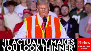 Trump Makes Crowd Laugh With Extended Riff About Wearing Trash Collector Vest To Rally In Green Bay [upl. by Kisung]