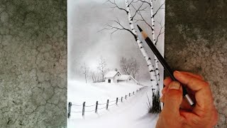 Birch tree landscape drawing for beginners by pencil [upl. by Pacificas]