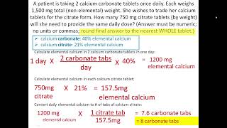 Naplex Practice Calculation level difficulty medium  calcium carbonate to calcium citrate [upl. by Delahk]