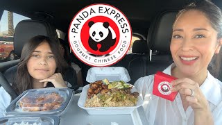 Panda Express Mukbang in car Our San Diego trip Hot Orange Chicken Cream cheese WontonsVideo [upl. by Elleirad]