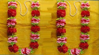 How To Make Ribbon Garland  Ribbon craft  Garland SUJATADAS [upl. by Cullan]