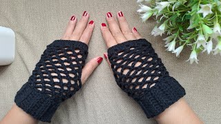 75 Crochet Fishnet Fingerless Gloves  Crochet Lace Gloves  Crochet Halloween Costume 🕸👻 [upl. by Ruttger748]