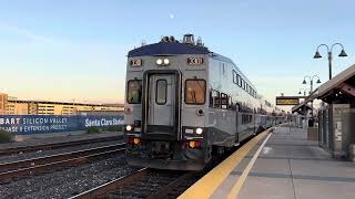 ACE Train 06 arrives and departs Santa Clara Station w a friendly crew [upl. by Idnak223]